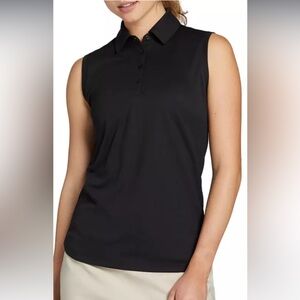 Walter Hagen Women's Clubhouse Pique Sleeveless Golf Polo,Size L, Black